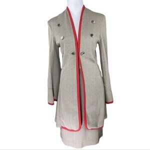 Jonano Women’s Tan Herringbone Modern Long Jacket Skirt Suit Set M/C38/W31‎